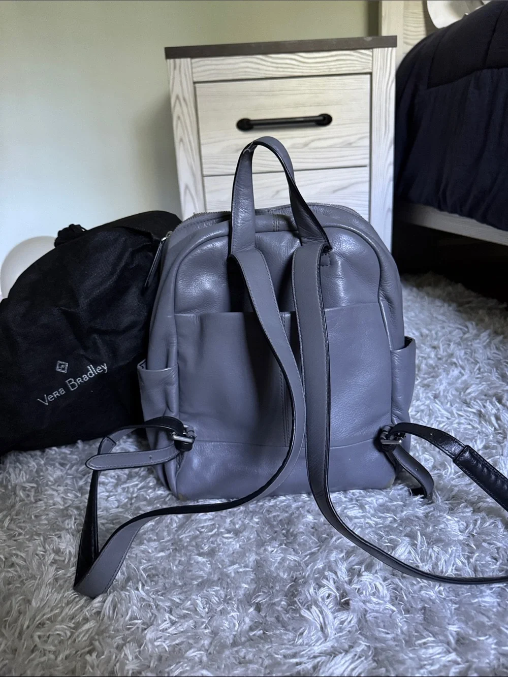 Vera Bradley Gray Quilted Front Small Leather Backpack